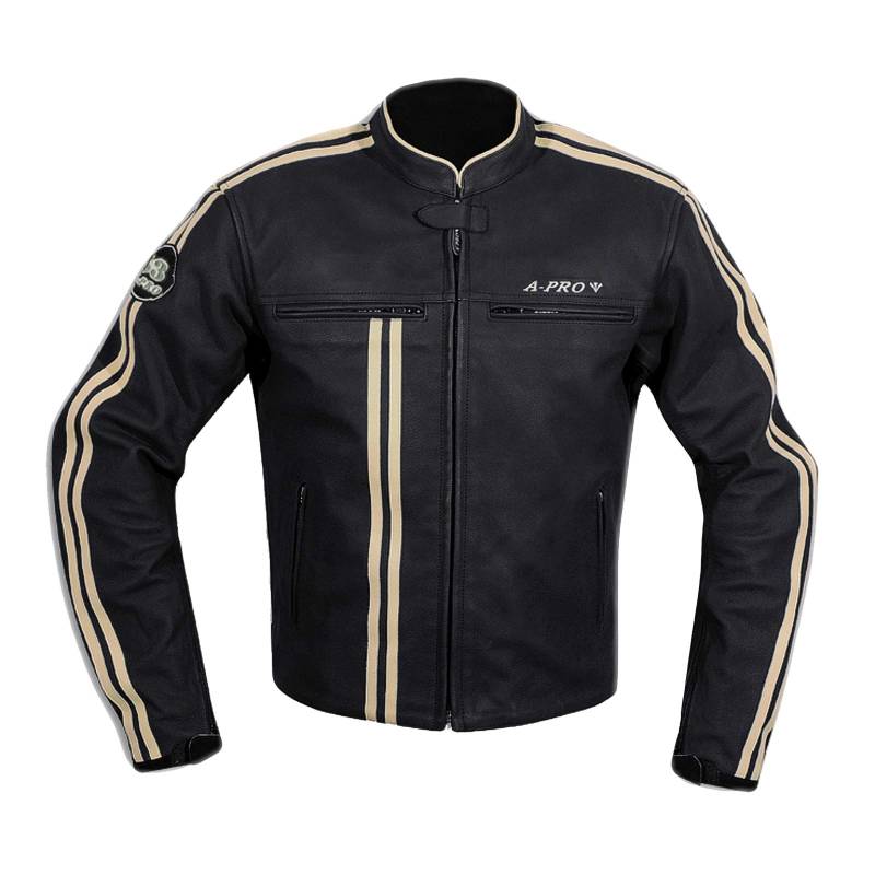A-Pro Lederjacke Herren Biker Motorrad CE Protektoren Echtleder Thermic Weiss XXL von A-Pro