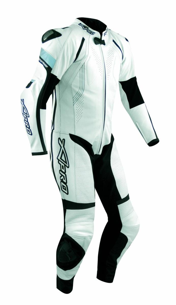 A-Pro Lederkombi Lederanzug Motorrad Sport CE Protektoren Rindsleder Suit Weiss 52 von A-Pro