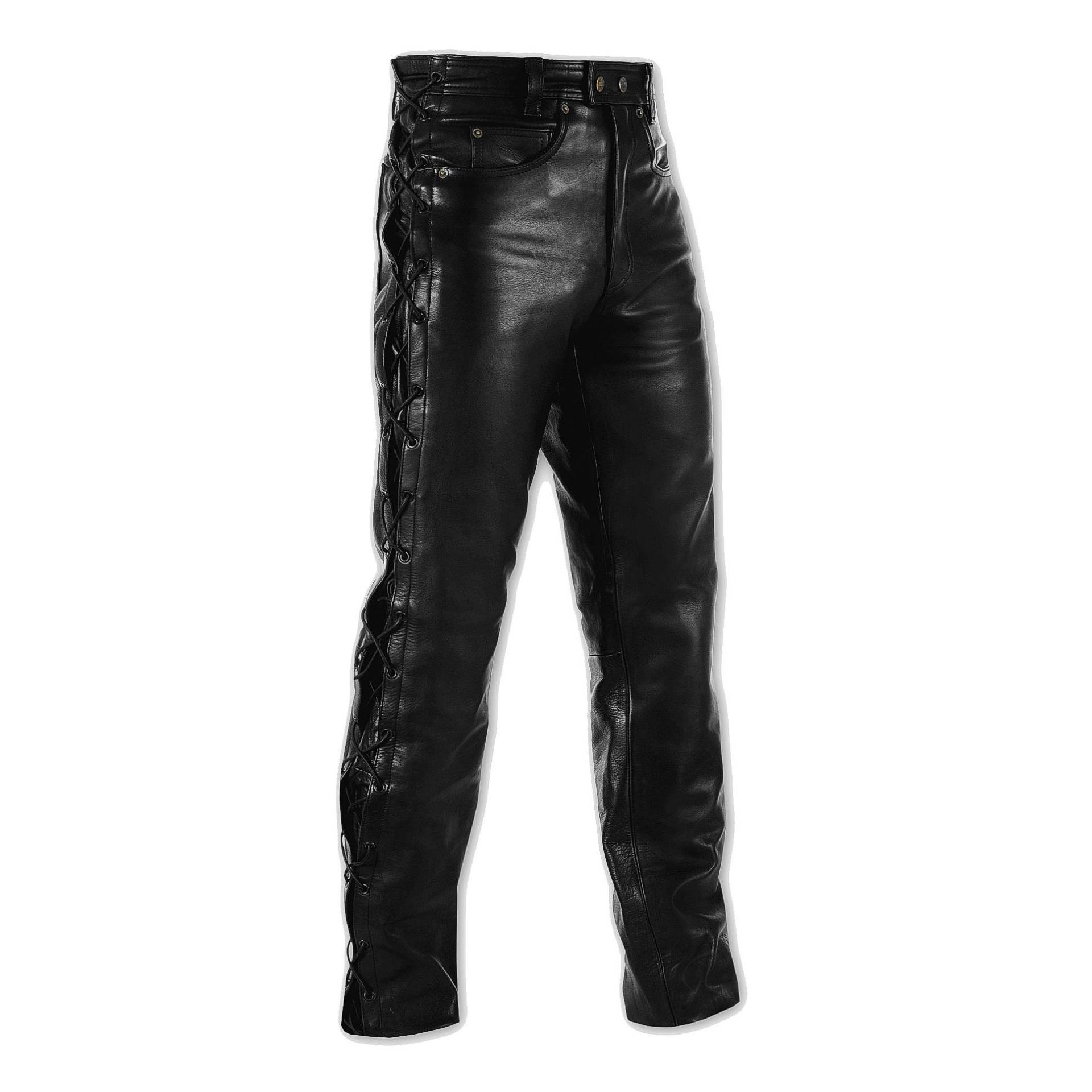 A-Pro Mens Motorcycle Motorbike Biker Leather Trousers Jeans Laces Cruiser Black 36 von A-Pro