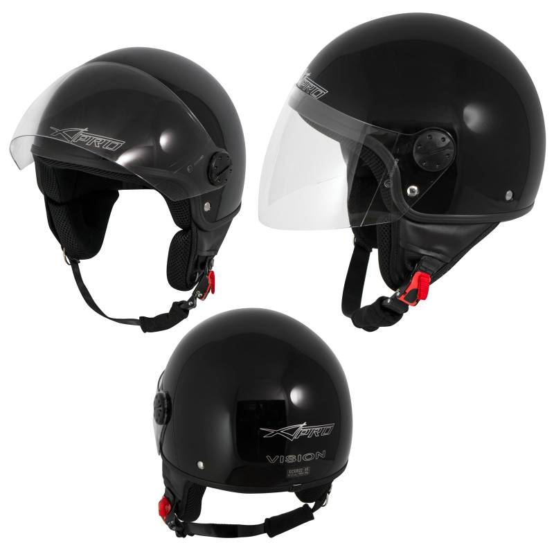 Motorradhelm Motorrad Roller Jet Helm Demi Mit Viser Schwarz S von A-Pro