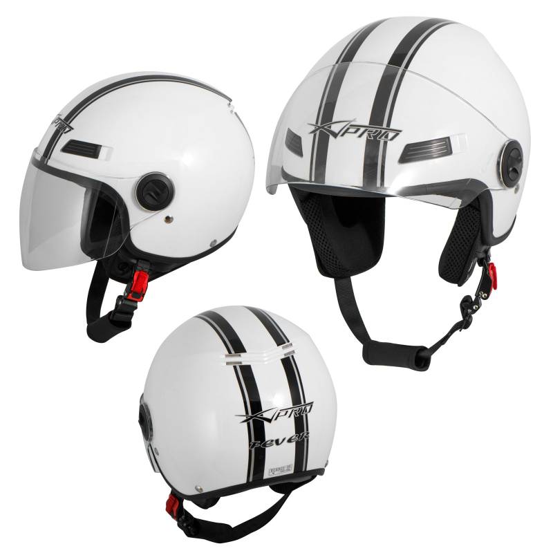 Motorradhelm Motorrad Roller Offenes Jet Helm Viser ECE 22-06 Weiss L von A-Pro