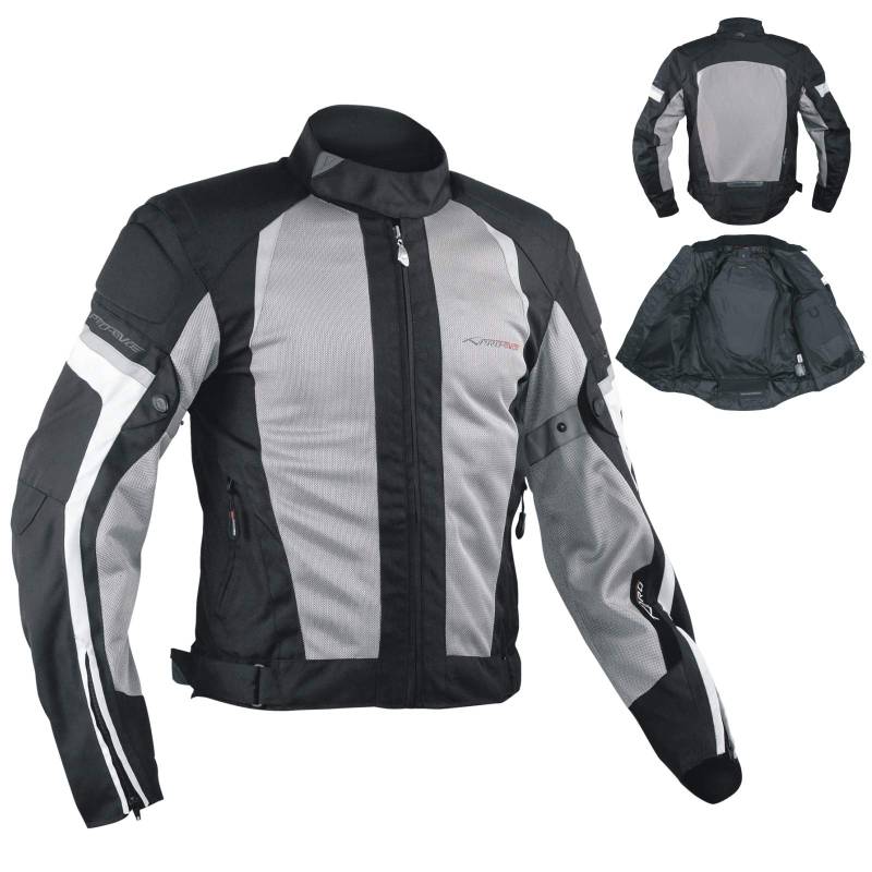 A-Pro Sommer Mesh Motorradjacke Sport Motorbike Racing Touring Protektoren Grau L von A-Pro