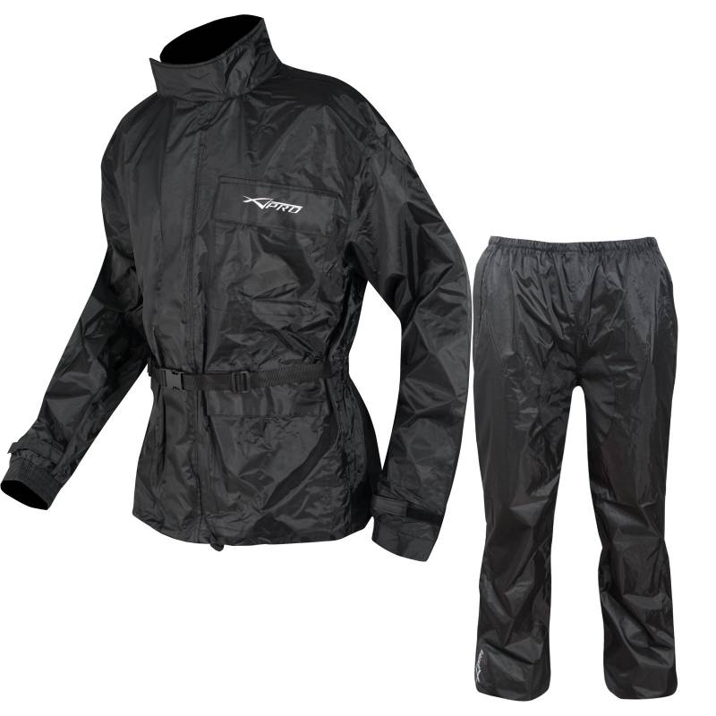 A-Pro Waterproof Motorbike Motorcycle 2 pc Rain Suit Trouser Jacket Scooter 3XL, Schwarz von A-Pro