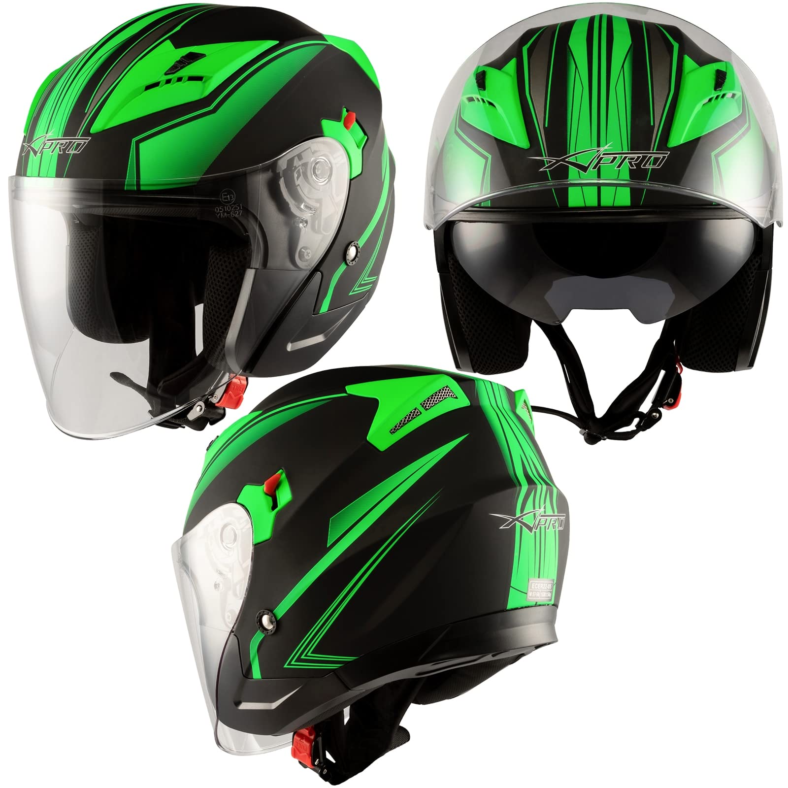 Doppeltvisier Jet Motorradhelm City Zertifikat ECE 22-05 Mattt Schwarz Grün XS Doppeltvisier Jet Motorradhelm City Zertifikat ECE 22-05 Mattt Schwarz Grün XS von A-Pro