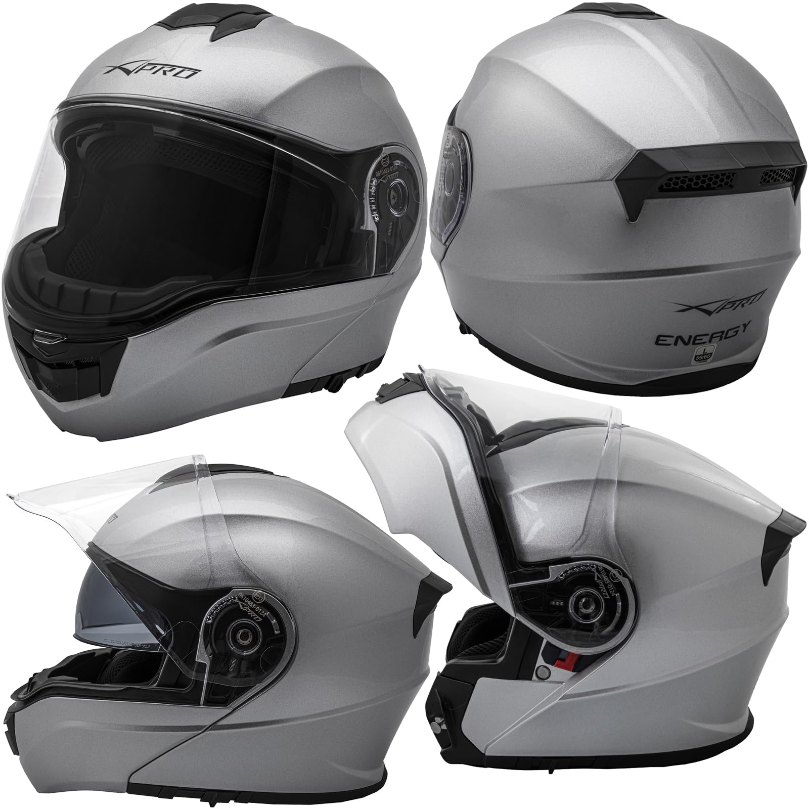 Helm P/J Modular MotorradHelm Innensonnenblende KlappHelm Silber XL von A-Pro