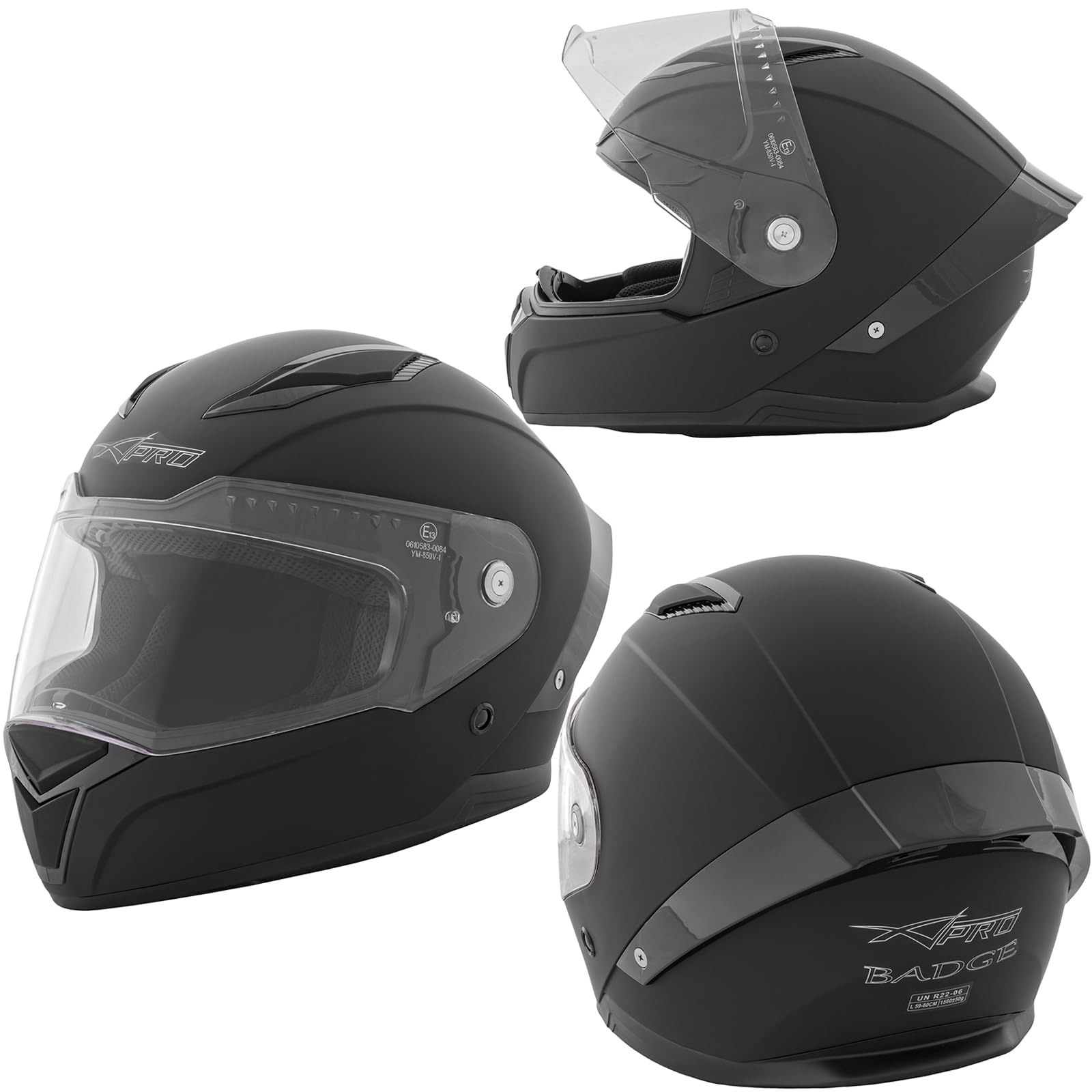 Integralhelm Motorradhelm Rollerhelm Anti-Kratz-Visier Helm Mattschwarz M von A-Pro