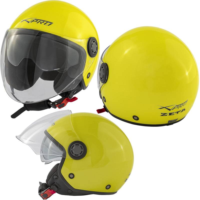 Jethelm Motorrad Helm Roller ECE 22 06 Zugelassen Sonnenblende Lang Visier Fluo M von A-Pro
