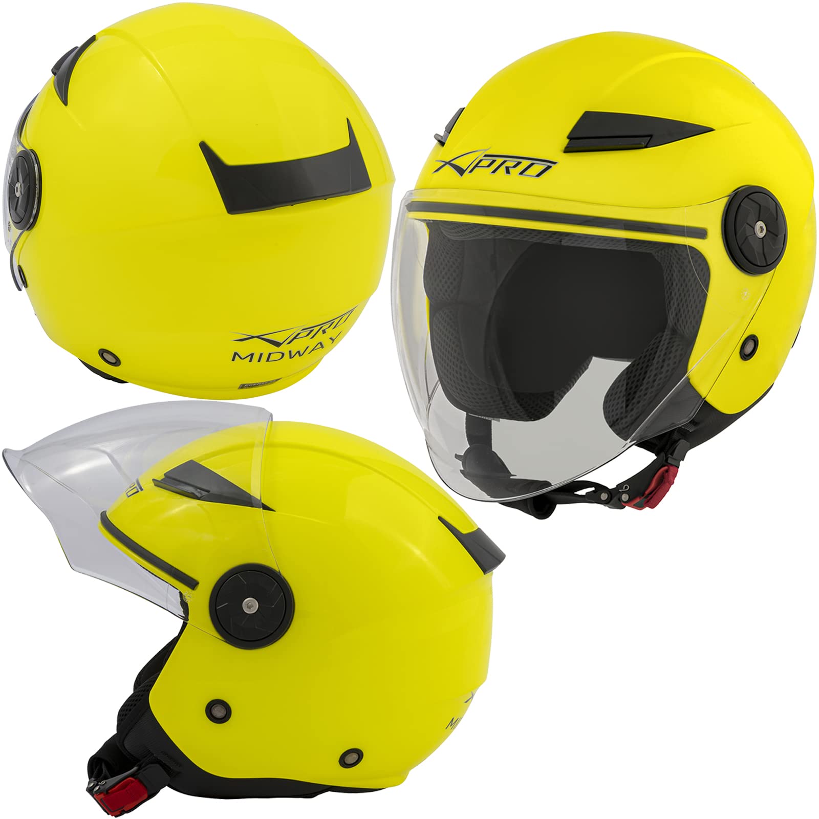 Lange Visier Motorradhelm City Jet Roller Zertifikat ECE 22 Fluogelb L von A-Pro