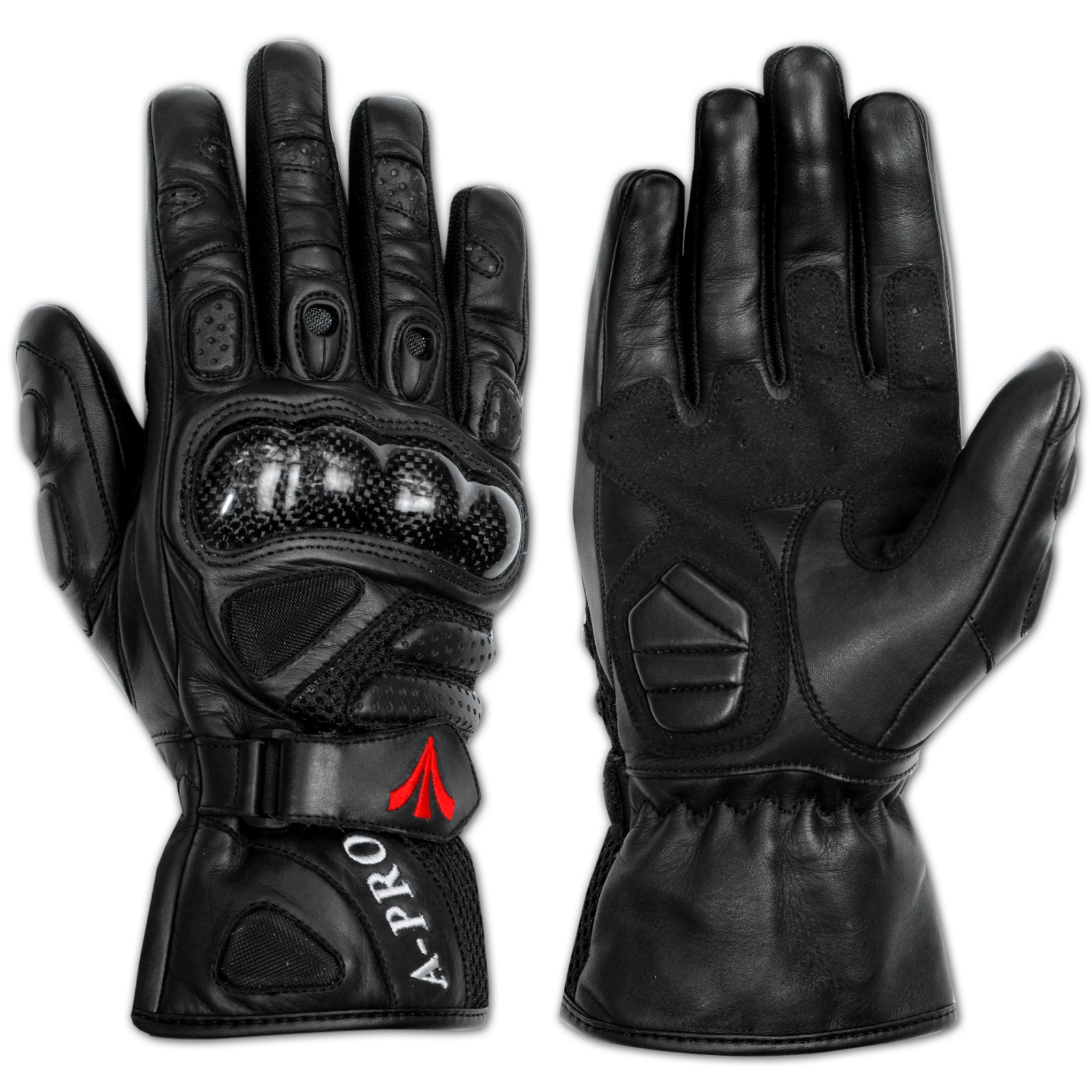 Leder Motorradhandschuhe Kalbsleder Profi Kohlefaser Schutz Schwarz 3XL von A-Pro