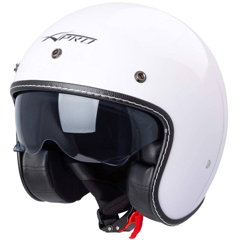 Motorrad Jet Helm Cafe Racer ECE 22-05 Sonnenblende Scooter Weiß M von A-Pro