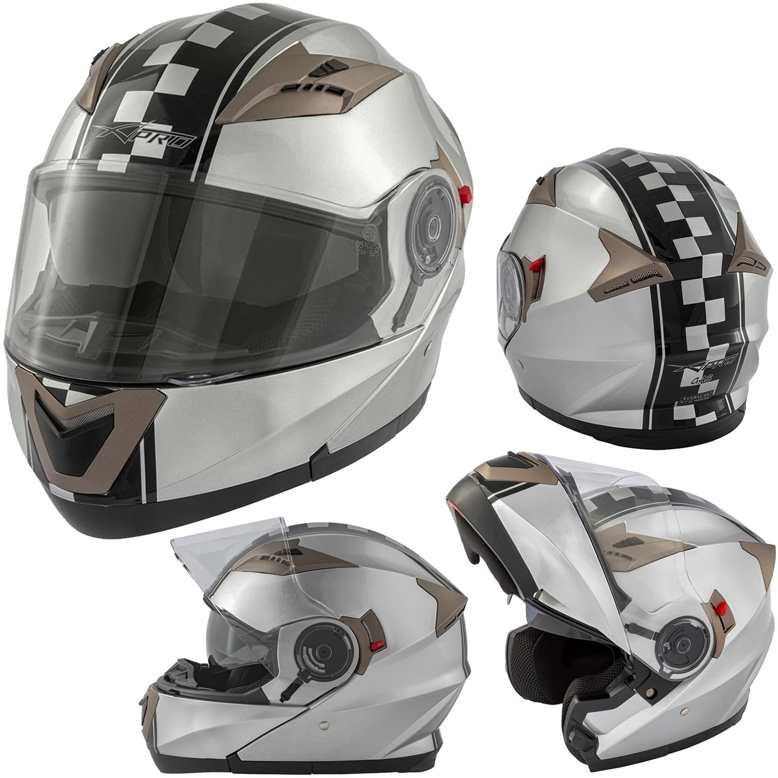 Motorradhelm Klapphelm Doppelvisier Grafik Touring ECE 22 Genehmigt Silber XS Motorradhelm Klapphelm Doppelvisier Grafik Touring ECE 22 Genehmigt Silber XS von A-Pro
