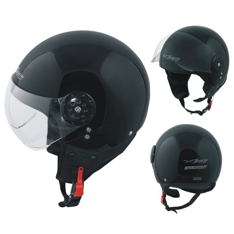Motorradhelm Motorrad Roller Jet Demi Helm Scooter Homologiert Avio Visor schwarz XL von A-Pro