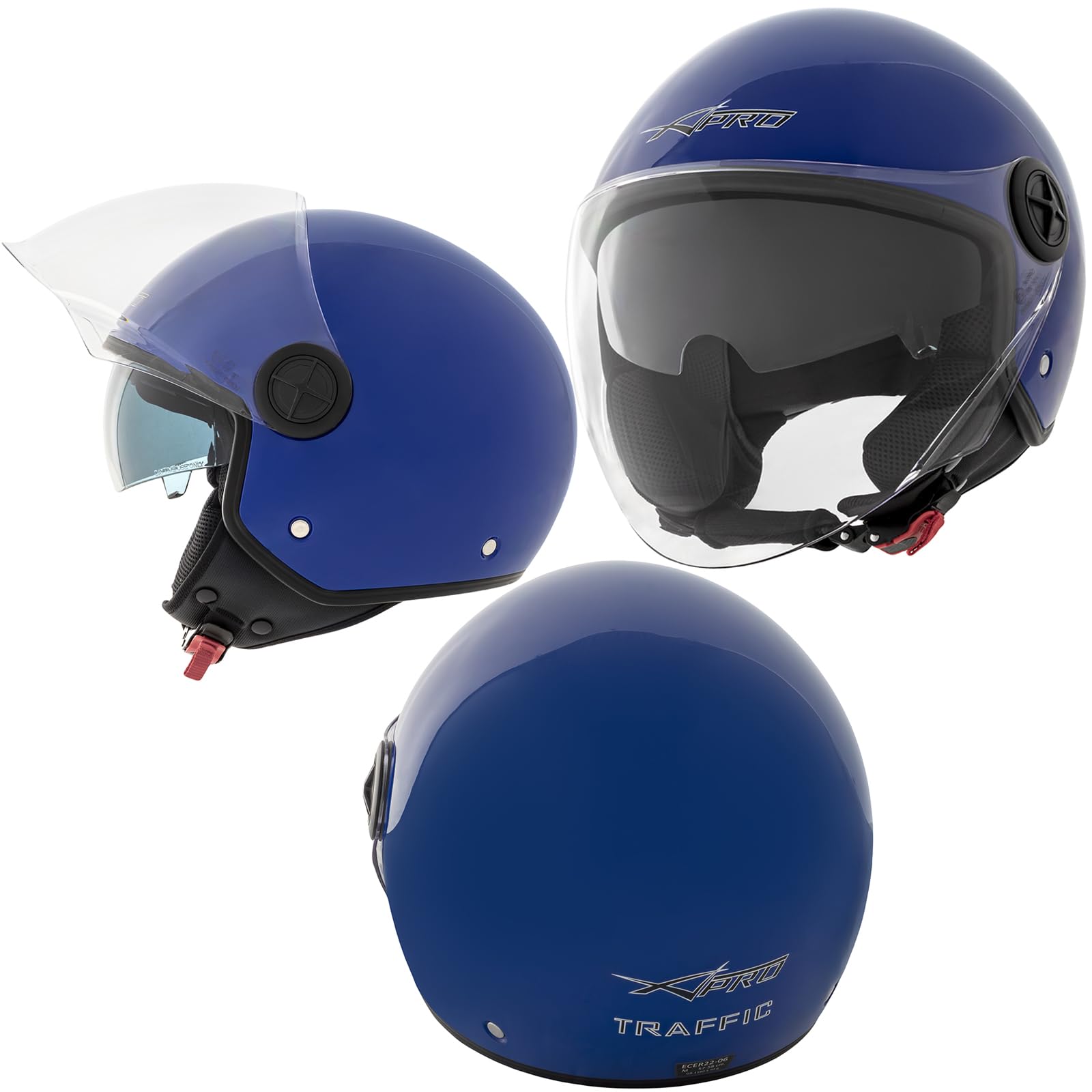 Motorradhelm Motorrad Roller Jet Helm Innensonnenblende Viser Blau 2XL von A-Pro