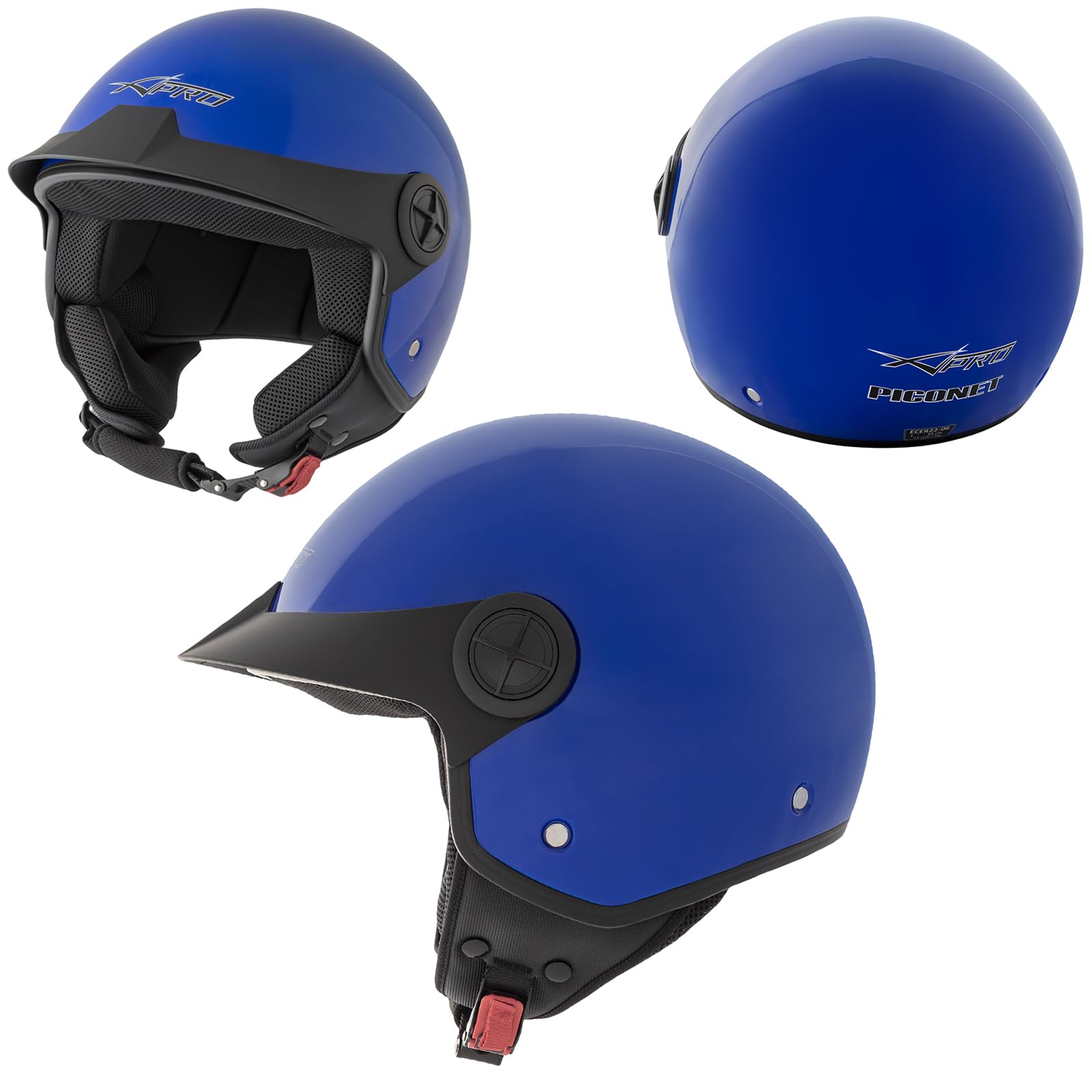 Motorradhelm Quad Roller Offenes Jet Helm Custom ECE 22 06 Polierten Blau L von A-Pro