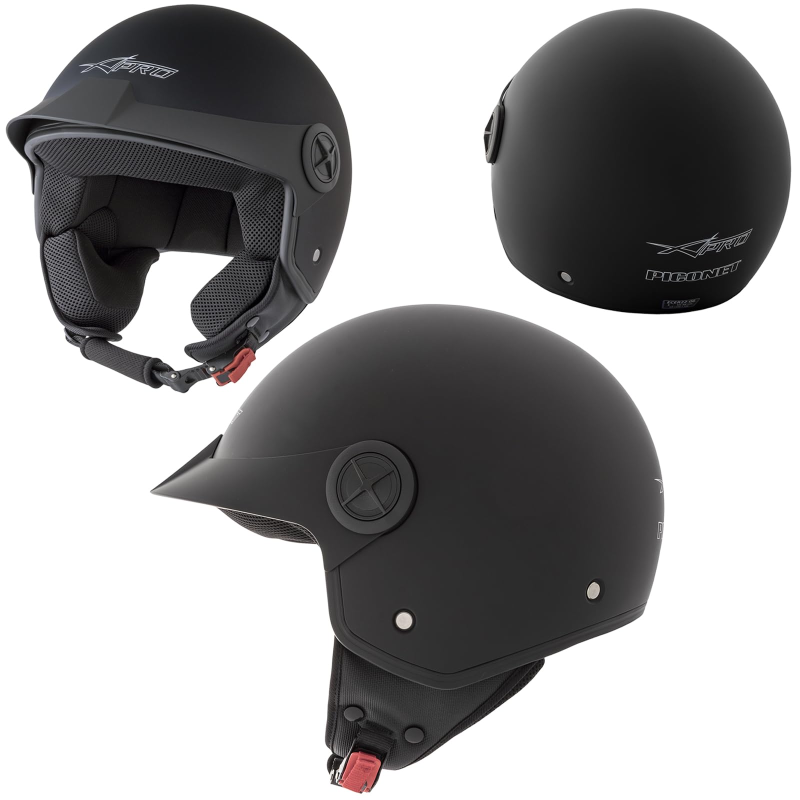 Motorradhelm Quad Roller Offenes Jet Helm Custom ECE 22 06 Polierten Schwarz Matt XL von A-Pro