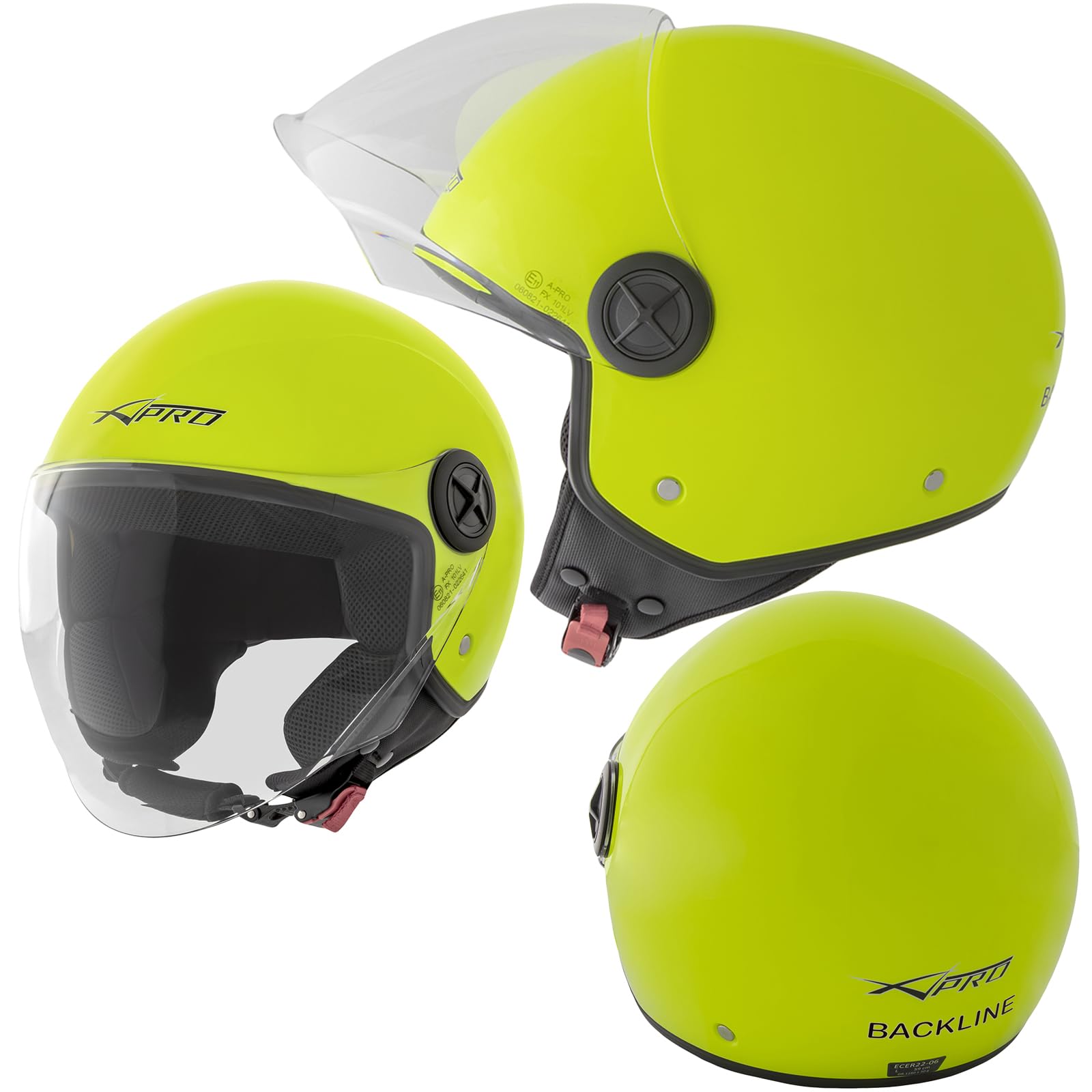 Motorradhelm Quad Roller Offenes JetHelm Viser ECE 22 06 Polierten Fluo Gelb XXL von A-Pro