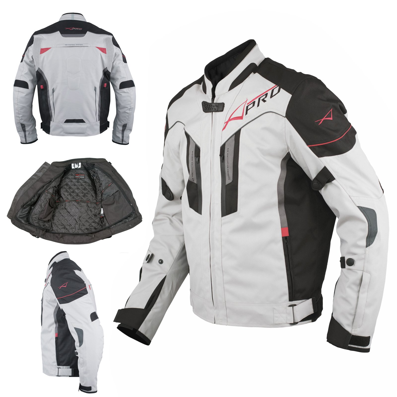 Textil Motorrad Jacke wasserdichte CE Protektoren Reflektirende Grau XL von A-Pro