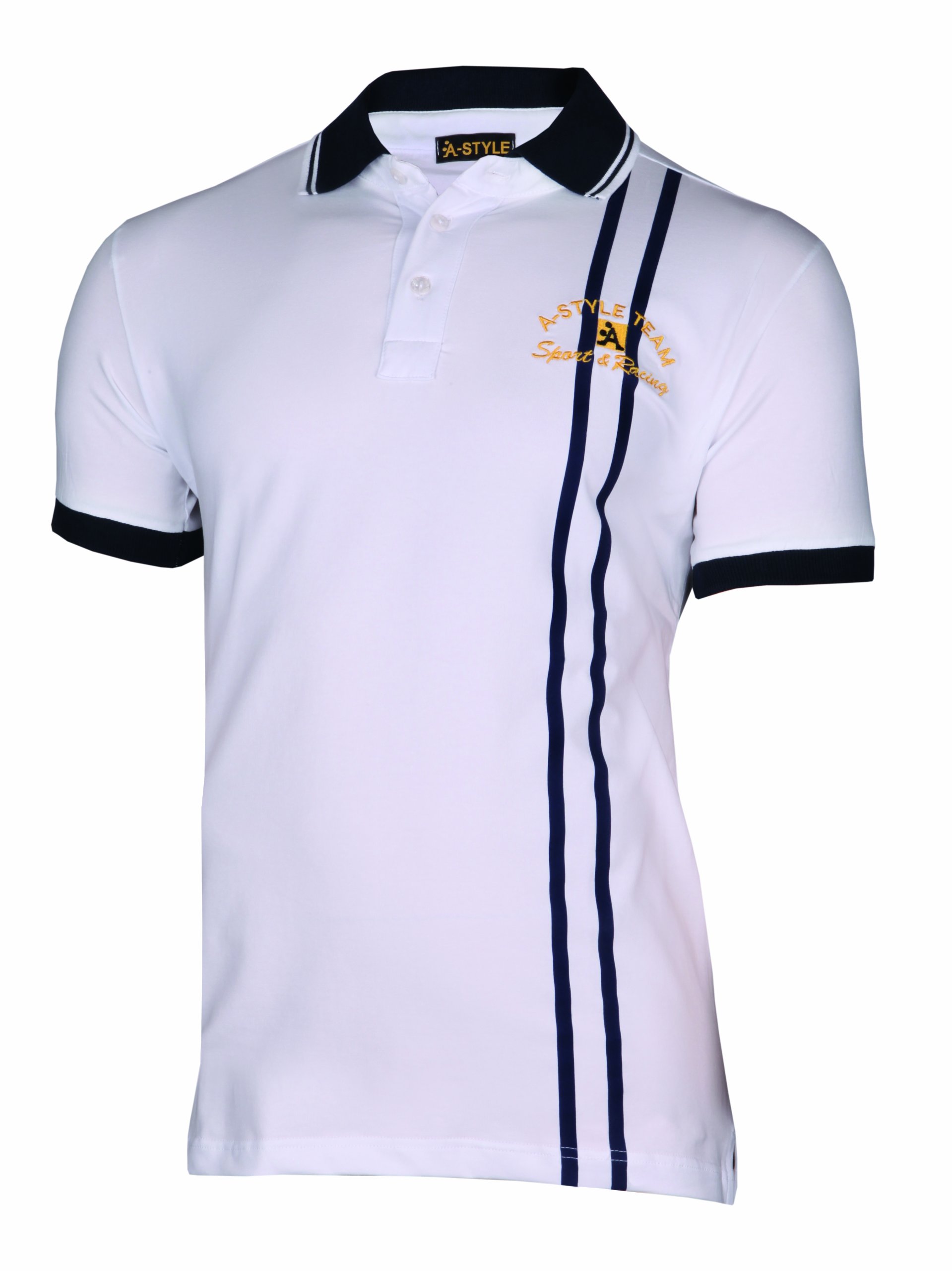 A-Style Polo Shirt Stripes, Weiß, L von A-Style