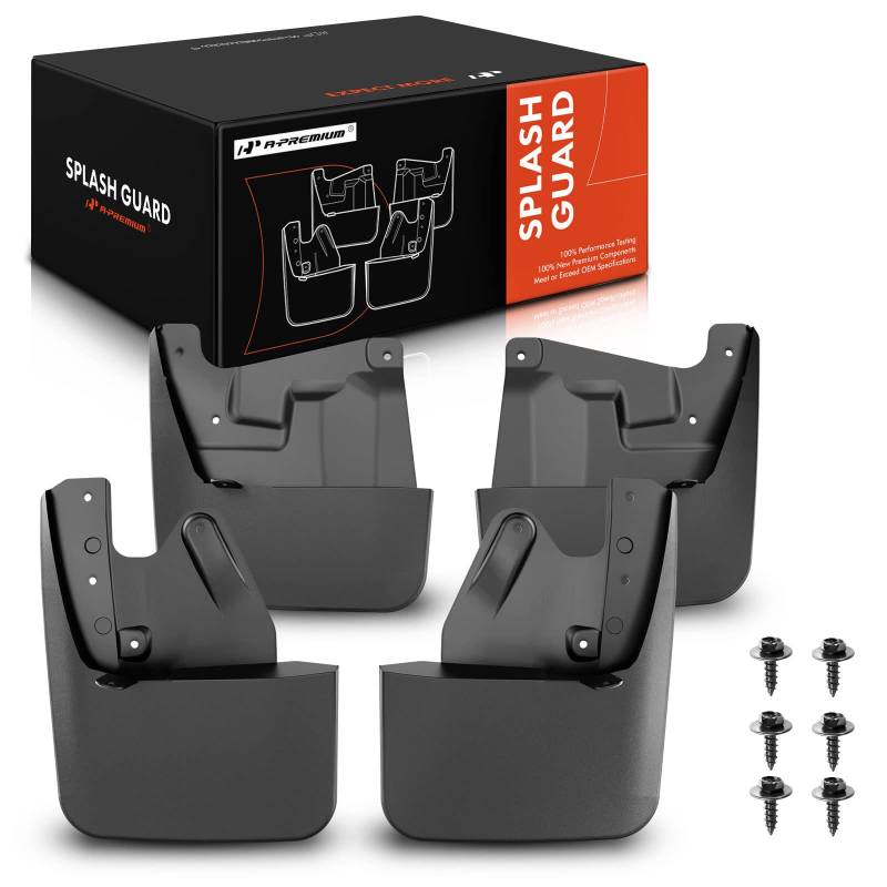 A-Premium Set mit 4 Schmutzfängern, Spritzschutz, Schutzblech, Schmutzfänger mit Hardware-Kits, Zubehör, kompatibel mit Toyota Tundra 2022 2023, 2022-2023, schwarz, vorne links und hinten links rechts von A-premium