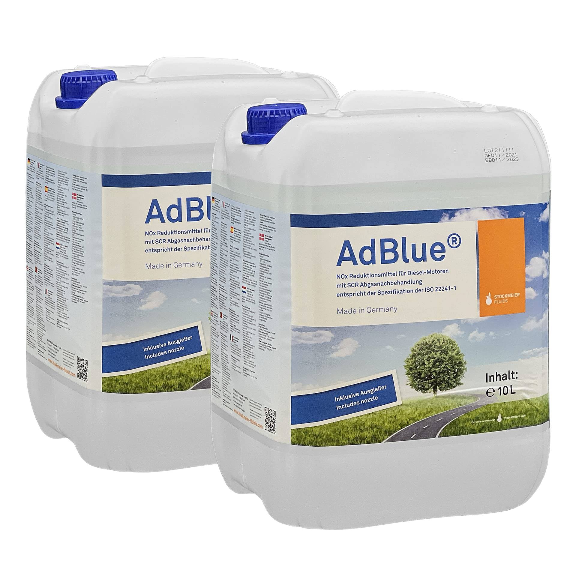 A&G-heute AdBlue 20 l Hochreine SCR Harnstofflösung 2x10 Liter ISO 22241-1 mit Ausgießer Reduktion aus Abgasen von Stickoxiden für alle Automarken von A&G-heute