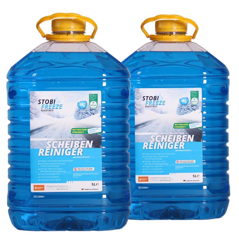 A&G-Heute Stobi Freeze Scheibenfrostschutz -18°C 10 Liter 2 x 5 Liter | Hochwirksamer Scheibenreiniger Scheibenwischwasser | Konzentrat für Winterklare Sicht | Frostschutzmittel PKW LKW von A&G-heute