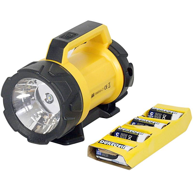 AA strapazierfähige LED-Taschenlampe AA3881 - 180 m Leuchtweite, Standfuß einstellbar in 6 Winkeln, 120 lm, wasserfest, mit Batterien, Schwarz Gelb von AA