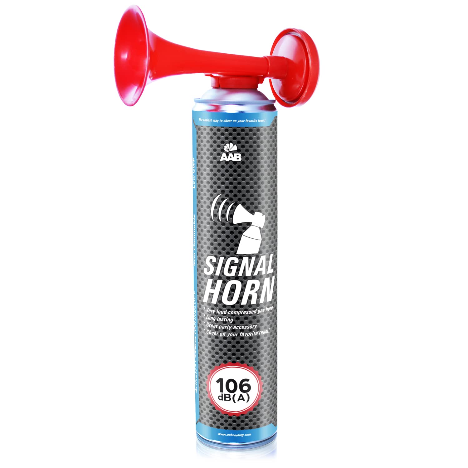 AAB Signal Horn – Laut Drucklufthorn 106 dB(A), Fussball Fanartikel Mit Nicht Brennbarem Gas, Bis Zu 320 Kurze Pieptöne, Fanfare, Gaströte, Stadion Signalhorn, Drucklufthupe, Pressluft Tröte von AABCOOLING