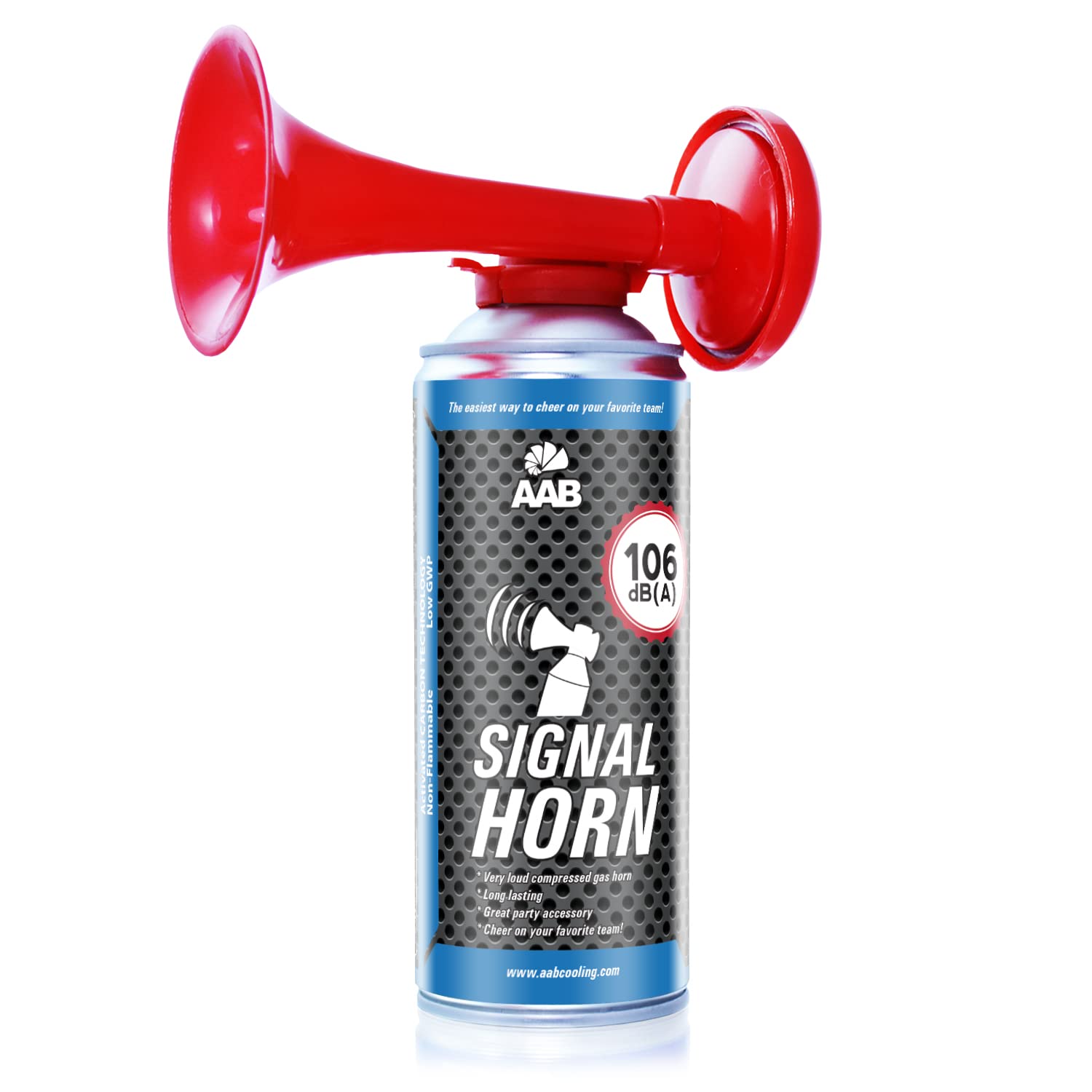 AAB Signal Horn – Laut Nebelhorn 106 dB(A) Mit Nicht Brennbarem Gas, Bis Zu 120 Kurze Pieptöne, Airhorn, Fußball Tröte, Gasfanfare, Pressluft Luftdruck Fanfare, Drucklufthupe, Tröte von AABCOOLING