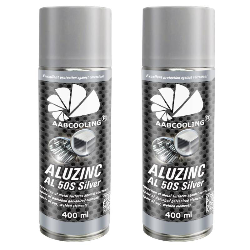 AABCOOLING Aluzinc AL 50S Silber 2X 400ml Zink Aluminium Spray Rostschutz für Auto, Metall, Aluminium, Schweißstellen, Unterbodenschutz, wetterfest, hohe Deckkraft, Schutzlack Rostschutzmittel K1 von AABCOOLING