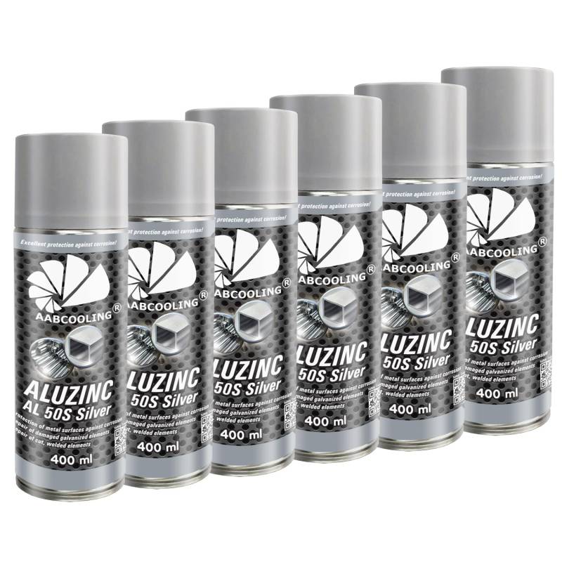 AABCOOLING Aluzinc AL 50S Silber 6X 400ml Zink Aluminium Spray hitzebeständig, schnelltrocknend, für Fahrzeugkarosserien, Auspuffanlagen, Felgen, Metall, Schweißstellen, Profi Rostschutz K1 von AABCOOLING