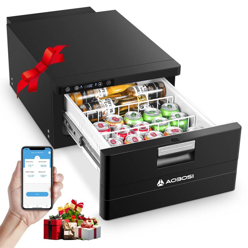 AAOBOSI 31L Schublade Kompressor Kühlbox, Kühlbox Auto mit APP-Steuerung, 12/24V, Wohnwagen Kühlbox, bis -20℃ Camping Kühlbox für Auto, LKW, Boot, Reisemobil, Camping und Steckdose von AAOBOSI