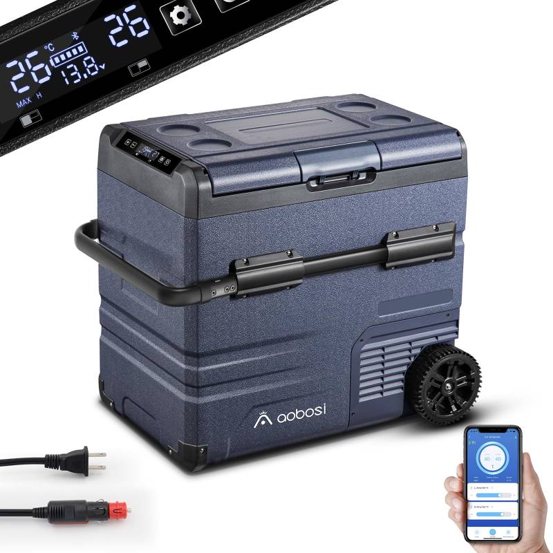 AAOBOSI 55L Kompressor Kühlbox Dual Zone, Kühlbox Auto Mit WiFi-APP-Steuerung, LED-Touch-Bedienung, USB-Anschluss, 12/24V und 100-240V, bis -20 °C, Kühlbox Elektrisch für Auto, Lkw, Boot, Reisemobil von AAOBOSI