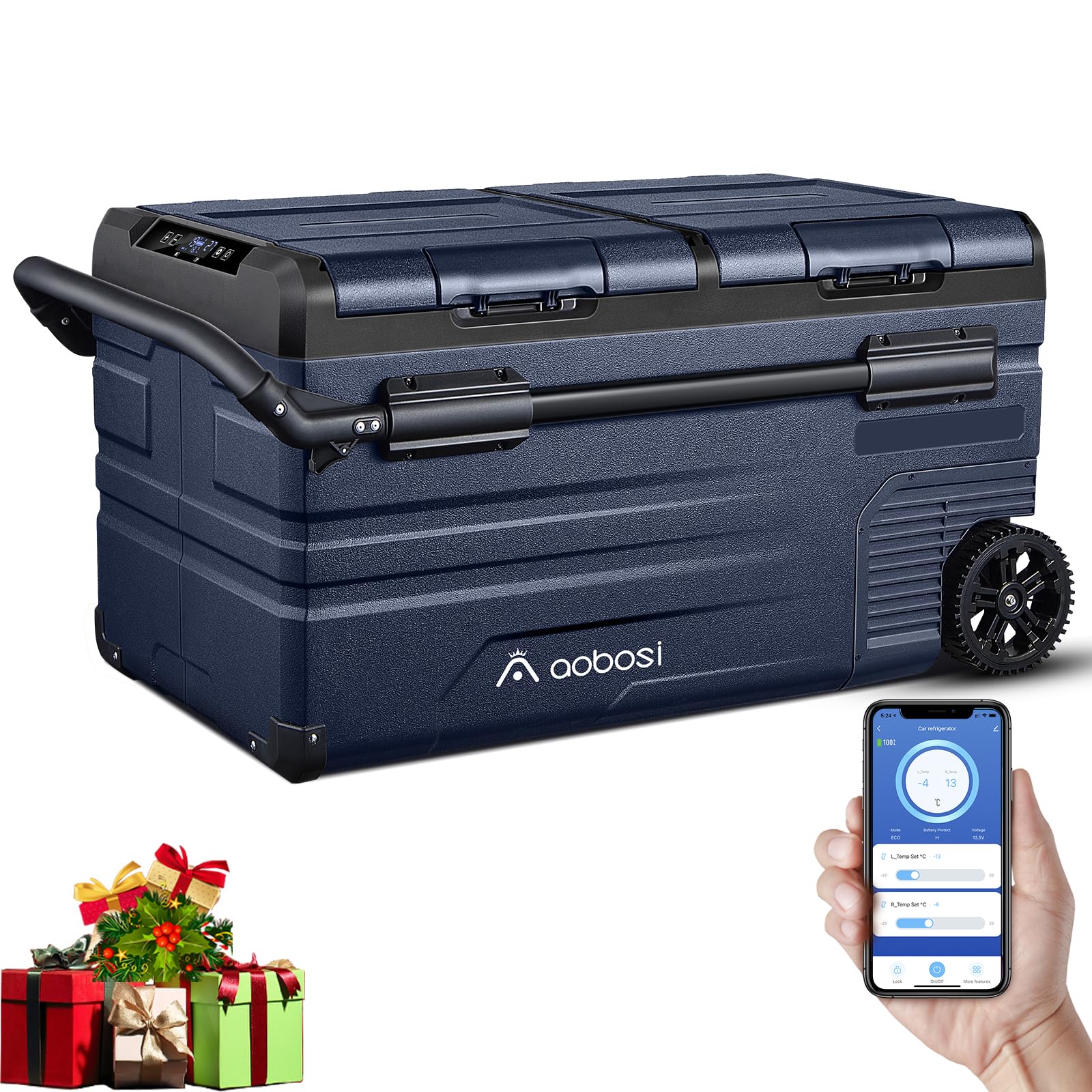 AAOBOSI 75L Kompressor Kühlbox, Auto Kühlbox Mit WIFI-APP-Steuerung USB-Anschluss, 12/24 V und 100-240 V Kühlbox bis -20 °C für Auto, Lkw, Boot, Reisemobil, Camping von AAOBOSI