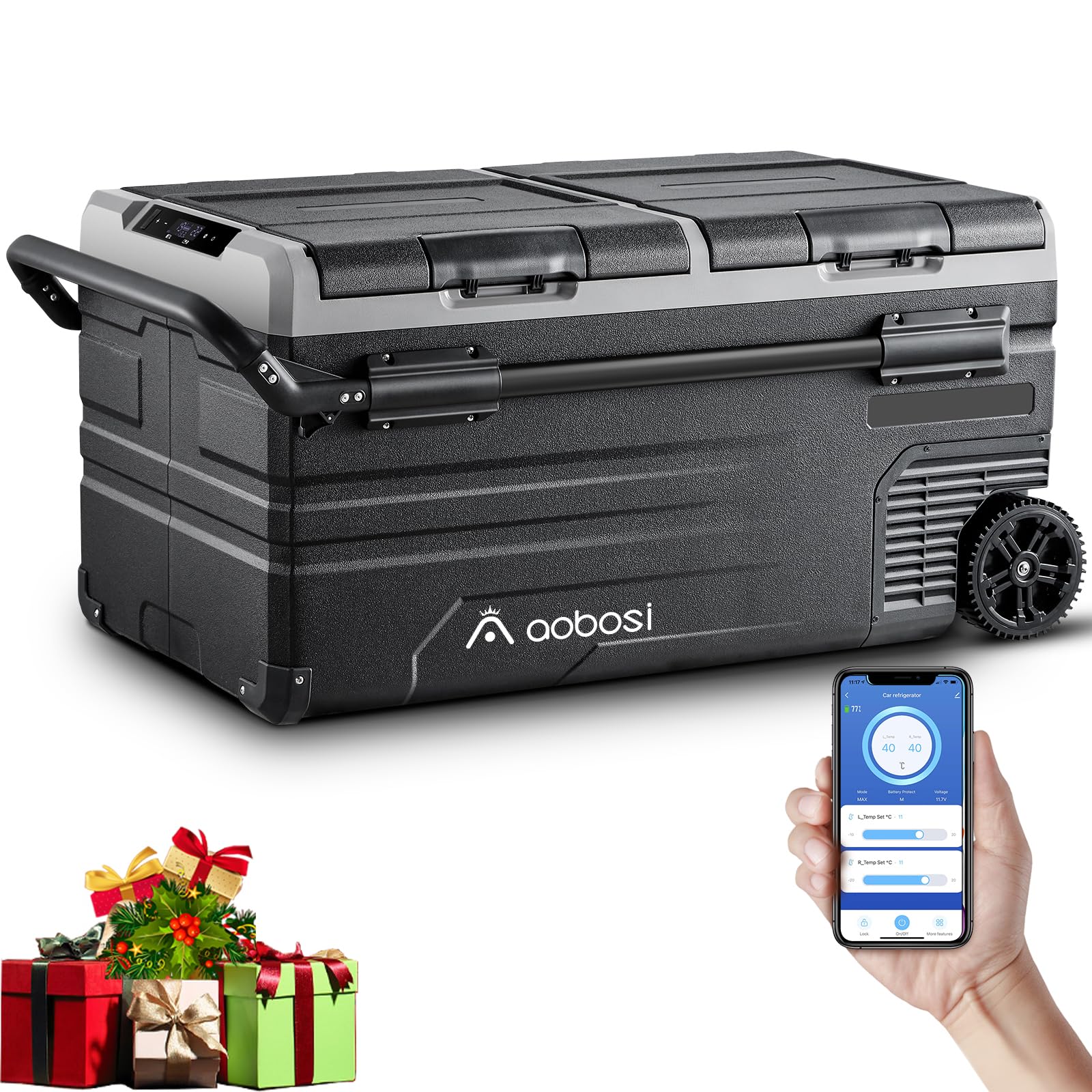AAOBOSI 95L Kompressor Kühlbox Dual Zone, Kühlbox Auto Mit WIFI-APP-Steuerung USB-Anschluss, 12/24 V und 100-240 V kompressorkühlbox -20°C bis 20°C für Auto, Lkw, Boot, Reisemobil, Camping, Doppeltür AAOBOSI 95L Kompressor Kühlbox Dual Zone, Kühlbox Auto Mit WIFI-APP-Steuerung USB-Anschluss, 12/24 V und 100-240 V kompressorkühlbox -20°C bis 20°C für Auto, Lkw, Boot, Reisemobil, Camping, Doppeltür von AAOBOSI