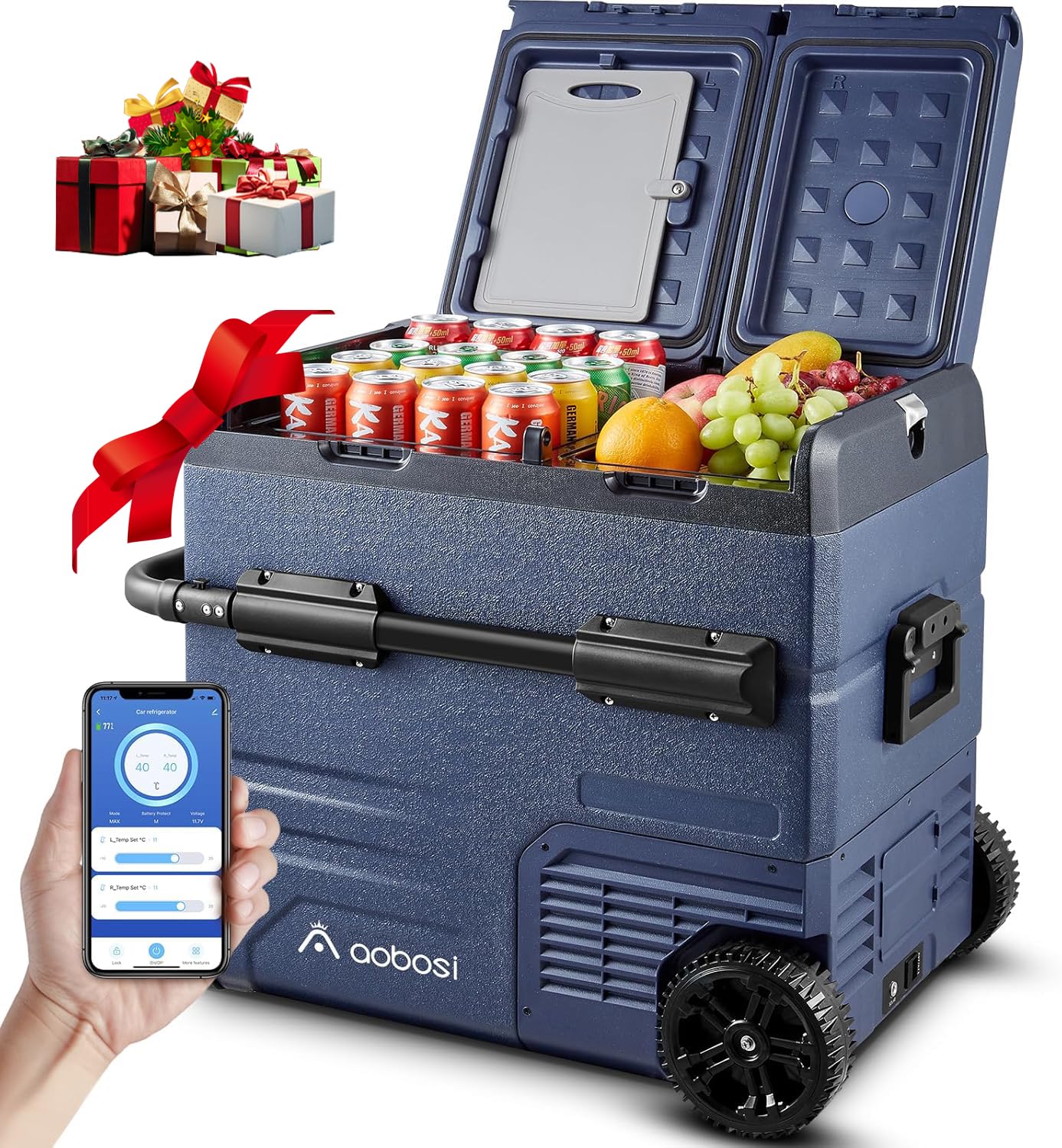 AAOBOSI 55L Kompressor Kühlbox, Dual Zone, Kühlbox Auto mit APP, USB-Handy-Ladung, LED-Beleuchtung, 12/24 V und 100-240 V, Kühlbox Kompressor mit Rädern, für Auto, Buggy, LKW, Boot, Camping und Reisen AAOBOSI 55L Kompressor Kühlbox, Dual Zone, Kühlbox Auto mit APP, USB-Handy-Ladung, LED-Beleuchtung, 12/24 V und 100-240 V, Kühlbox Kompressor mit Rädern, für Auto, Buggy, LKW, Boot, Camping und Reisen von AAOBOSI