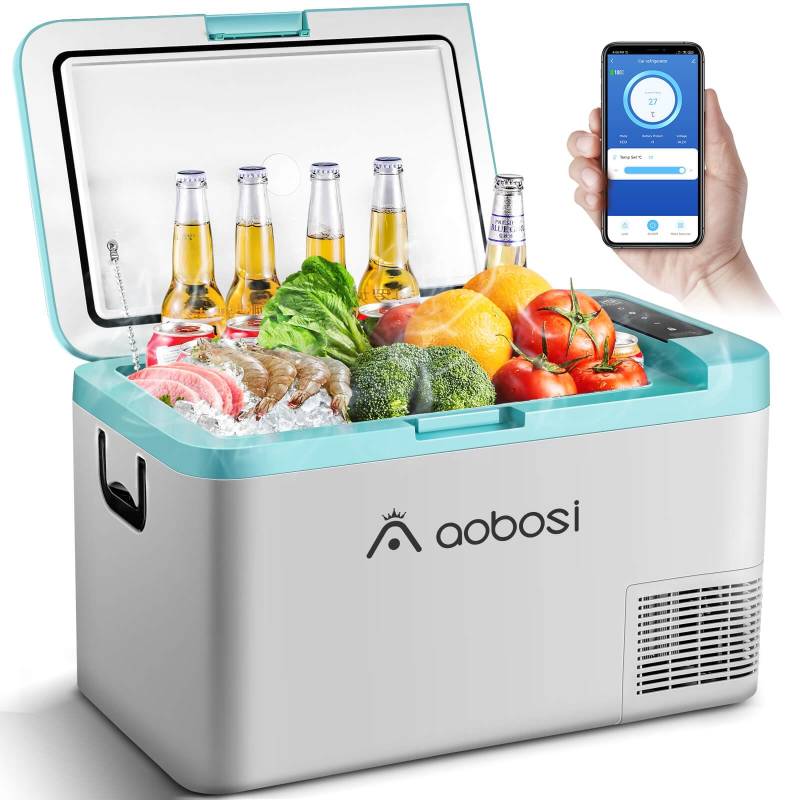AAOBOSI Kompressor Kühlbox 25 Liter, Kühlbox 12V 230V WiFi-Steuerung, kühlbox elektrisch für Getränke und Essen, 12/24V Kühlbox für Auto, Lkw oder Boot von AAOBOSI