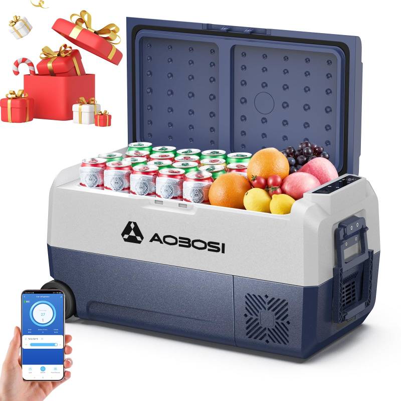 AAOBOSI Kompressor Kühlbox 36 L, Kühlbox Auto Mit WiFi-APP-Steuerung, 12/24 V und 100-240 V Kühlbox Elektrisch, -20°C bis 20°C kompressorkühlbox für Auto, LKW, Boot, Reisemobil, Camping, Reisen von AAOBOSI