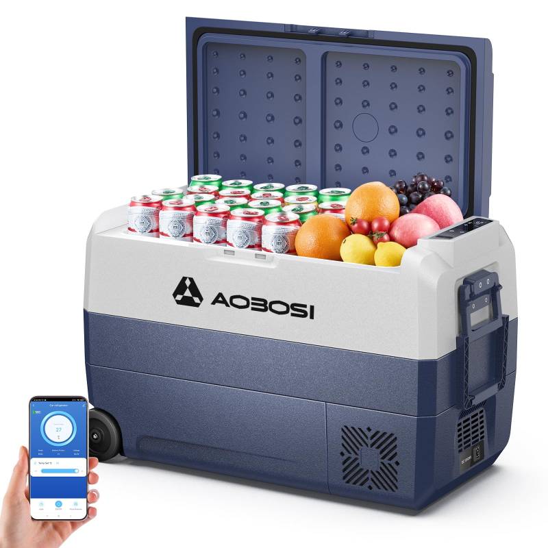 AAOBOSI Kompressor Kühlbox 50 L, Kühlbox Auto Mit WiFi-APP-Steuerung, 12/24 V und 100-240 V Kühlbox Elektrisch, -20°C bis 20°C kompressorkühlbox für Auto, LKW, Boot, Reisemobil, Camping, Reisen von AAOBOSI