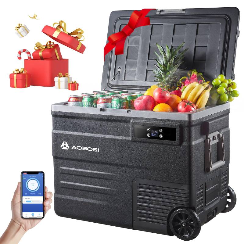 AAOBOSI Kompressor Kühlbox 55L, Kühlbox Auto Mit WIFI-APP-Steuerung, 12/24 V und 100-240 V, Kühlbox Elektrisch bis -20 °C für Auto, Lkw, Boot, Reisemobil,Camping, Kann mit Akku benutzt werden von AAOBOSI
