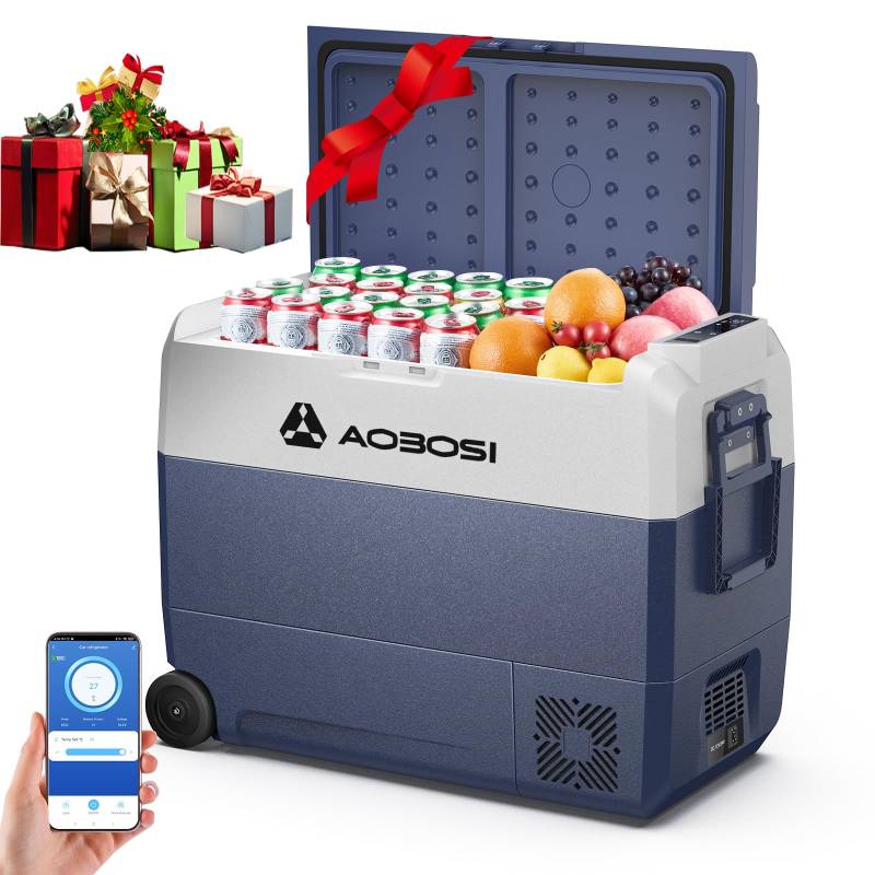 AAOBOSI Kompressor Kühlbox 60 L, Kühlbox Auto Mit WiFi-APP-Steuerung, 12/24 V und 100-240 V Kühlbox Elektrisch mit USB-Anschluss, -20°C bis 20°C für Auto, LKW, Boot, Reisemobil, Camping, Reisen von AAOBOSI