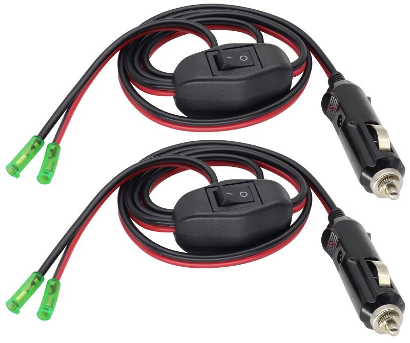 AAOTOKK(2-Stücke 12 Volt Feuerzeug Stecker Adapter mit LED Licht und 16AWG Kabel für Zigarette Stecker Akku Ladegerät Kit mit Sicherung und Schalter(1Meter/3Fuß Leads) von AAOTOKK