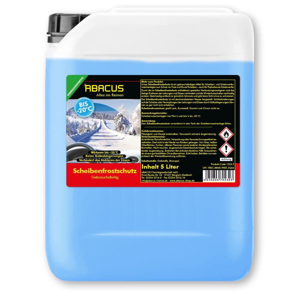 ABACUS® Scheibenfrostschutz bis -20 °C, Scheibenfrostschutz gebrauchsfertig, Scheibenwaschanlage – Scheibenfrostschutz gebrauchsfertig 5 Liter (1226.5) von ABACUS