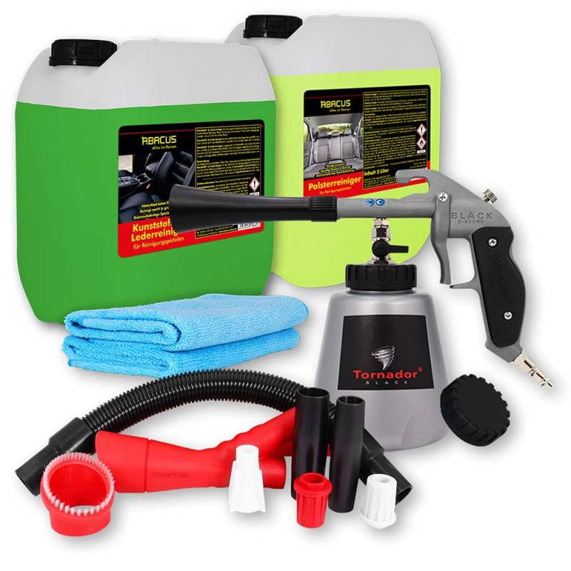 ABACUS Tornador® Black Z-020RS & Rotador® Adaptor inklusive Polsterreiniger & Textilreiniger 5L & Kunststoffreiniger & Lederreiniger 5L - gebrauchsfertiges Universalreinigungsset (7427.2) von ABACUS