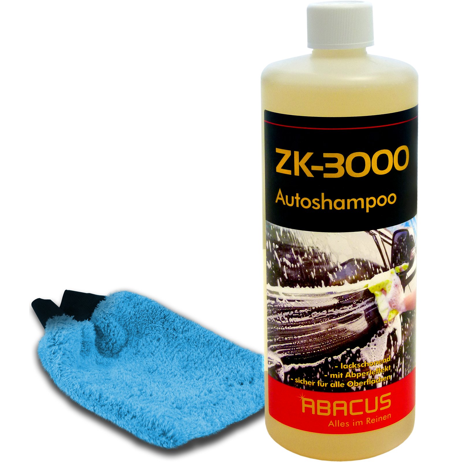 ABACUS® ZK-3000 Set - Autoshampoo 1000 ml für die Handwäsche Microfaser Mikrofaser Handschuh Waschhandschuh (7081) von ABACUS