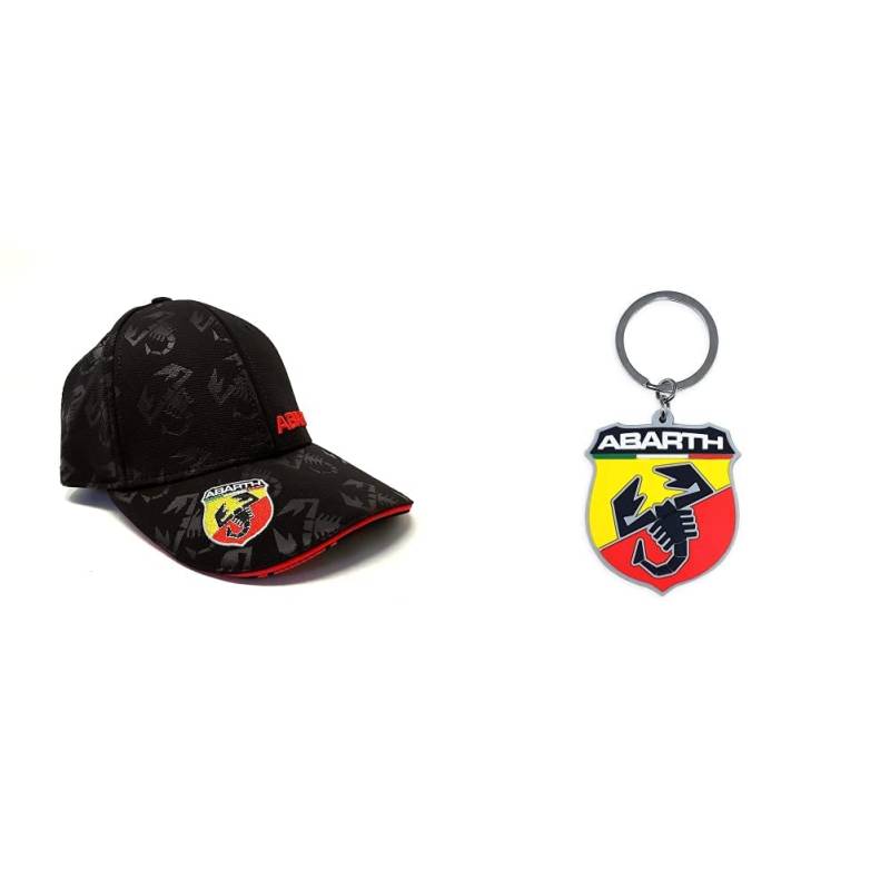 ABARTH 21733 schwarzer Hut mit gebogenem Visier, Black, One Size & 21754 offizieller Schlüsselanhänger Soft-Touch Schild von Abarth