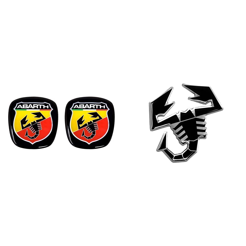 Abarth 32010 3D-Aufkleber, Logo vorne + hinten, offizielles Wappen für FIAT 500 & 21541 Aufkleber 3D Skorpion Stickers, Schwarz, 65 mm von Abarth