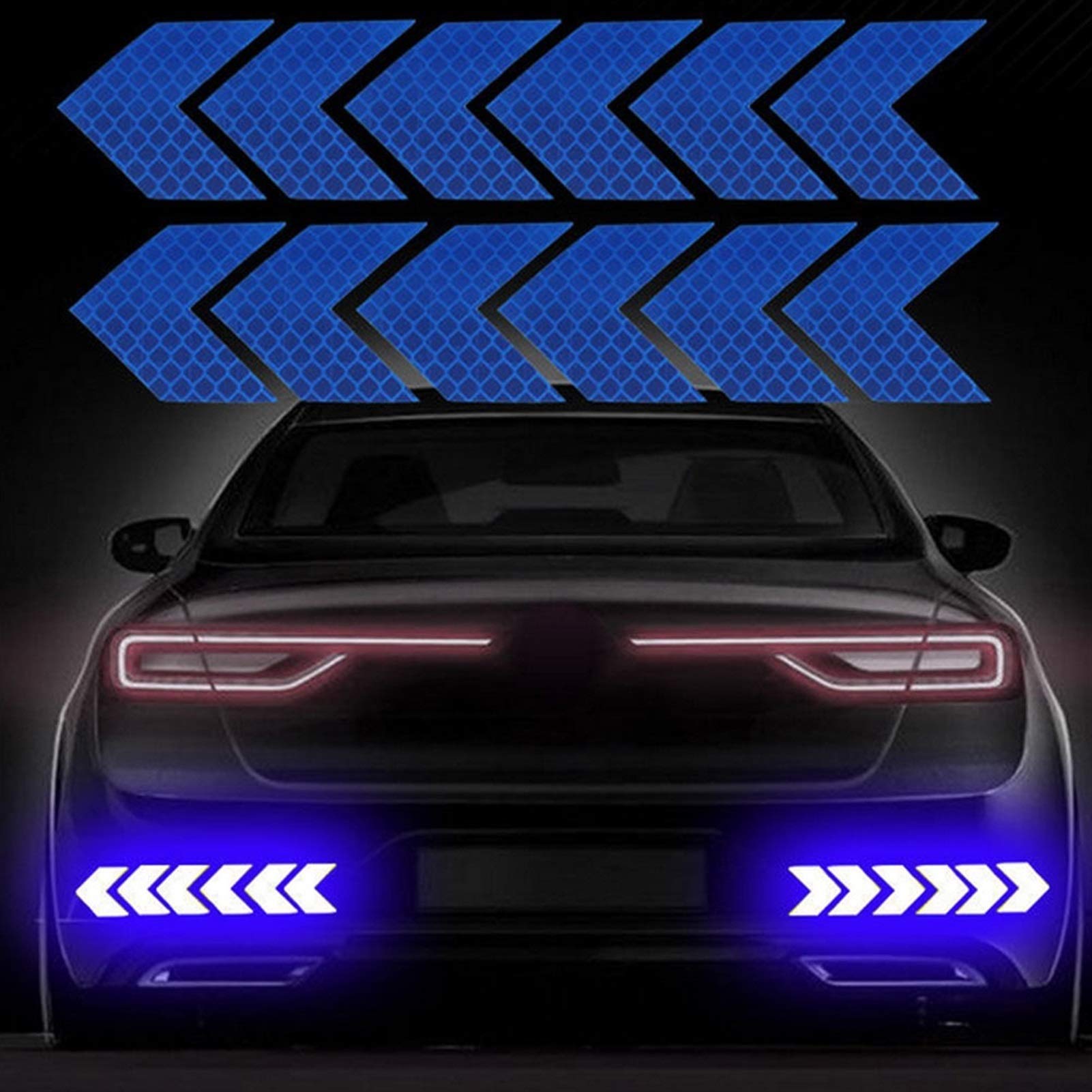 ABCBCA Reflektierende Pfeil Zeichenband Warnung Sicherheitsaufkleber für LKW Auto Stoßfänger Rumpf Reflektor Auto Aufkleber Band Auto Styling 12pcs / Set (Color : Blue) von ABCBCA
