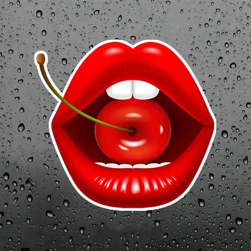 Reflektierende sexy rote Lippen mit Kirschen Auto Aufkleber Aufkleber lustige Stoßfänger-Fensterabdeckung Kratzer wasserdichtes Zubehör (Color Name : A, Size : 16cm x 14cm) von ABCBCA