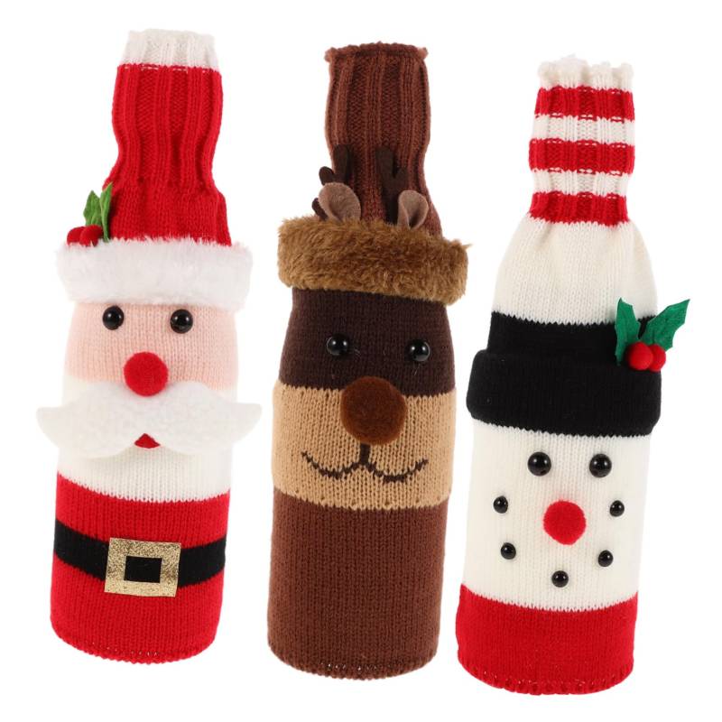 ABOOFAN 3 Stück Weinflasche Set Dekorationen weihnachtsdeko weihnachtsessen weihnachtsgeschenk weihnachtsmotiv Santa Weinflaschenabdeckung Kleidung aus Weinflaschen Polyester von ABOOFAN