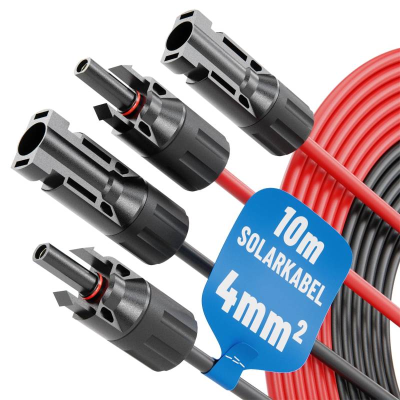 2X 10 Meter Solarkabel 4mm2 H1Z2Z2-K schwarz & rot - PV Kabel 4mm2 UV-beständig - Solarleitung 4mm2, PV Leitung, Photovoltaik Montage Zubehör, Solar Kabel 4qmm von ABSINA von ABSINA